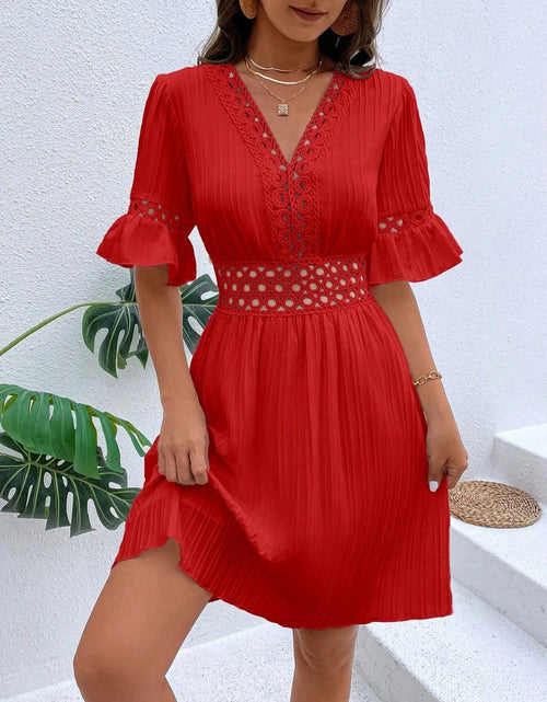 Load image into Gallery viewer, Cutout V-Neck Flounce Sleeve Mini Dress
