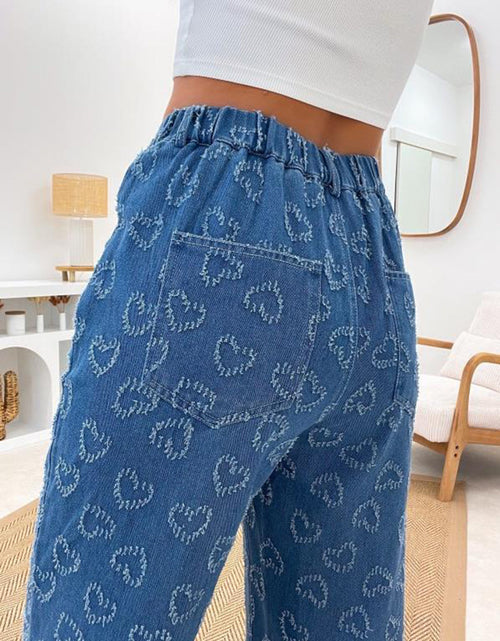 Load image into Gallery viewer, Heart Washed straight Leg Jeans
