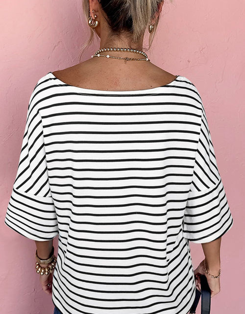 Load image into Gallery viewer, Stripe Half Sleeve Scoop Neck Top

