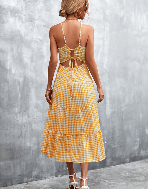 Load image into Gallery viewer, Plaid Square Neck Midi Cami Dress
