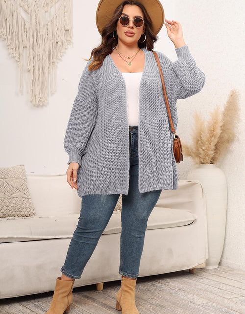 Load image into Gallery viewer, Plus Size Open Front Dropped Shoulder Knit Cardigan
