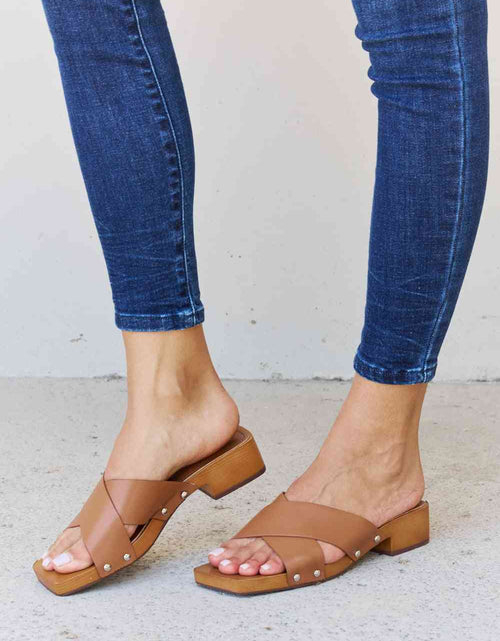 Load image into Gallery viewer, Weeboo Step Into Summer Criss Cross Wooden Clog Mule in Brown
