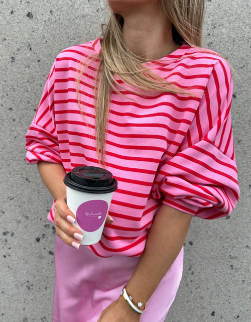 Load image into Gallery viewer, Striped Round Neck Long Sleeve Sweatshirt
