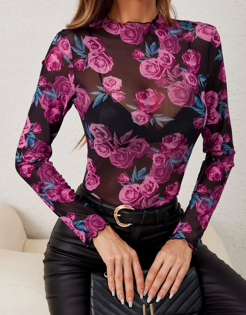 Load image into Gallery viewer, Floral Mock Neck Long Sleeve Top
