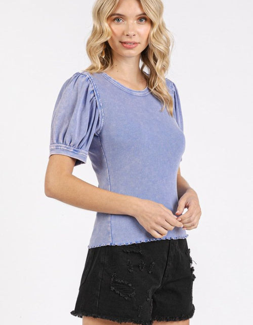 Load image into Gallery viewer, Mittoshop Mineral Wash Puff Sleeve Rib Knit Top

