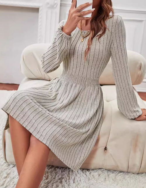 Load image into Gallery viewer, Smocked Round Neck Long Sleeve Knee Length Dress
