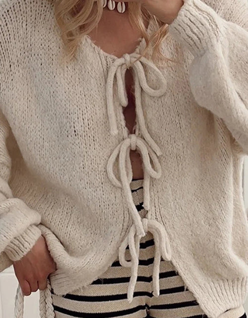 Load image into Gallery viewer, Tied Long Sleeve Dropped Shoulder Cardigan
