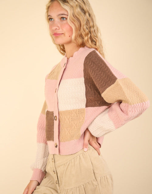 Load image into Gallery viewer, VERY J Color Block Button Down Textured Sweater Cardigan
