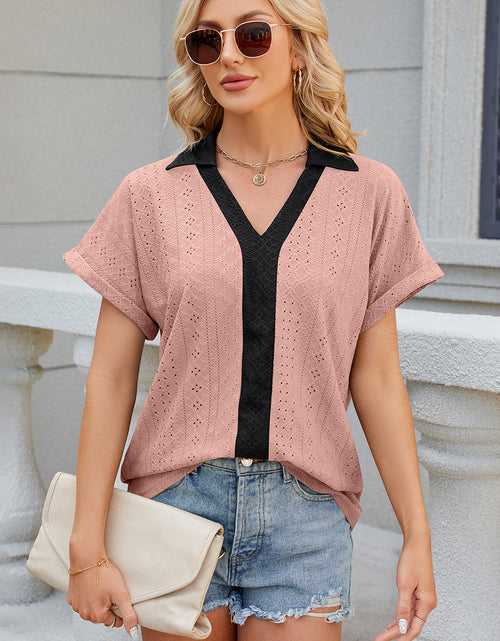 Load image into Gallery viewer, Eyelet Johnny Collar Short Sleeve T-Shirt
