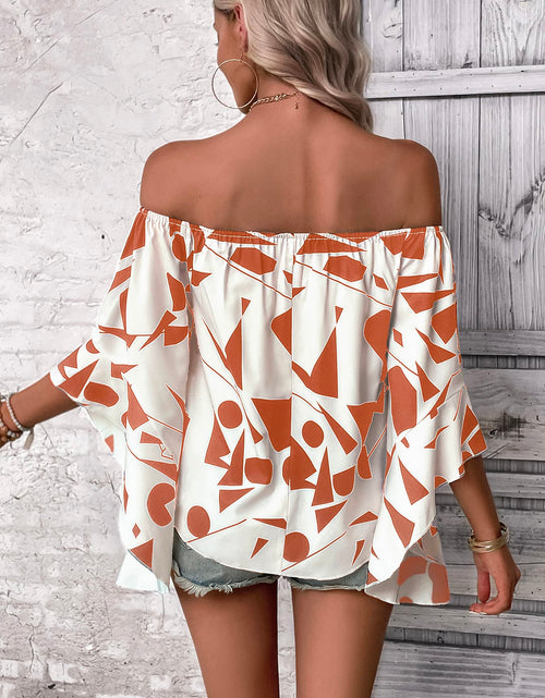 Load image into Gallery viewer, Printed Off-Shoulder Bell Sleeve Blouse
