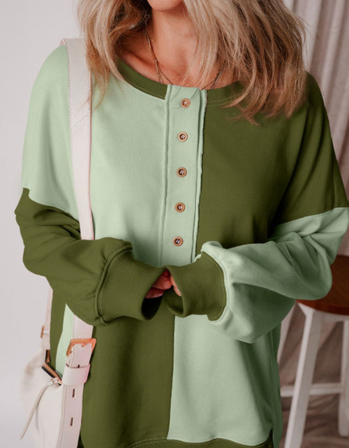 Load image into Gallery viewer, Color Block Half Button Long Sleeve Sweatshirt
