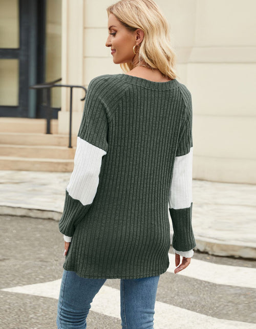 Load image into Gallery viewer, Color Block V-Neck Long Sleeve T-Shirt

