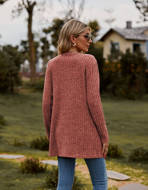 Load image into Gallery viewer, Ribbed Button-Up Cardigan with Pockets
