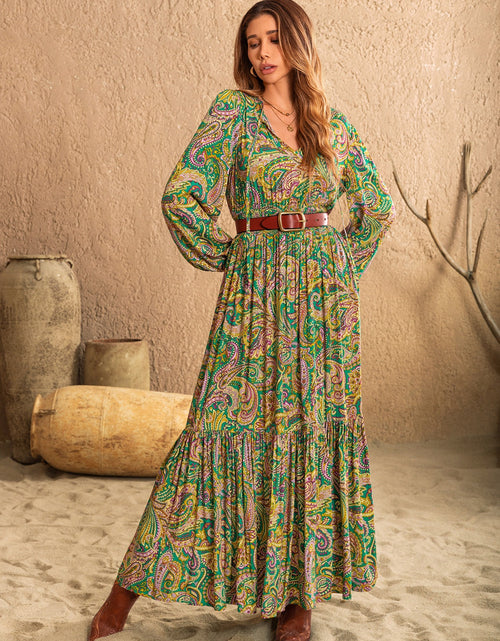 Load image into Gallery viewer, Printed Tie Neck Long Sleeve Dress
