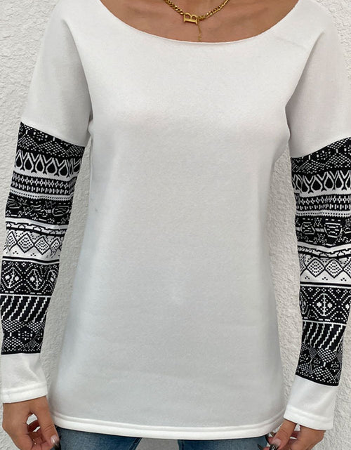 Load image into Gallery viewer, Shiny Boat Neck Long Printed Sleeve Blouse
