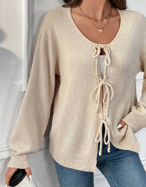 Load image into Gallery viewer, Perfee Tied Round Neck Long Sleeve Cardigan
