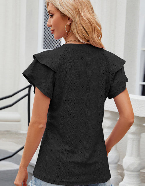Load image into Gallery viewer, Eyelet Notched Flutter Sleeve T-Shirt
