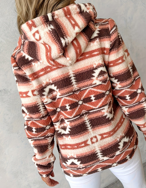 Load image into Gallery viewer, Geometric Zip Up Long Sleeve Hooded Jacket
