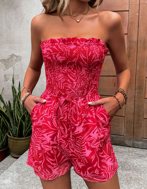 Load image into Gallery viewer, Perfee Smocked Printed Tube Romper with Pockets
