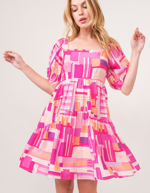 Load image into Gallery viewer, And The Why Color Block Puff Sleeve Dress
