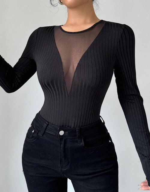 Load image into Gallery viewer, Mesh Detail Round Neck Long Sleeve Top

