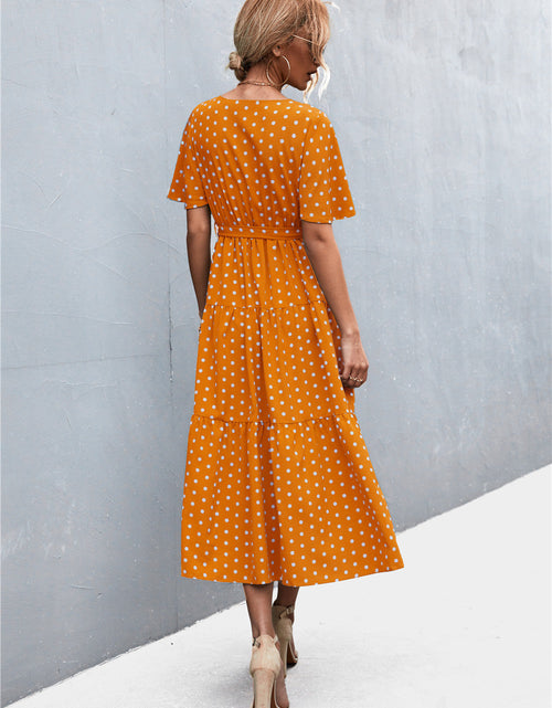 Load image into Gallery viewer, Printed V-Neck Flutter Sleeve Belted Dress

