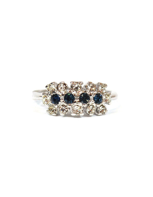 Load image into Gallery viewer, Vintage Ring Emerald or Sapphire and Clear Austrian Crystals 18k Gold Electroplated Cluster Made in USA by PVD Vintage Jewelry
