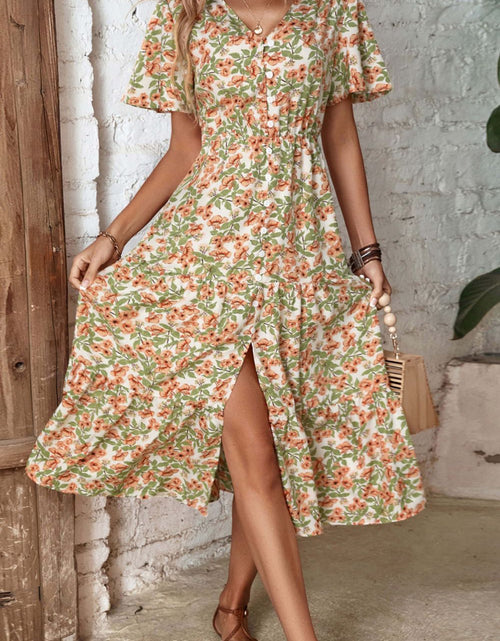 Load image into Gallery viewer, Perfee Floral V-Neck Front Slit Dress
