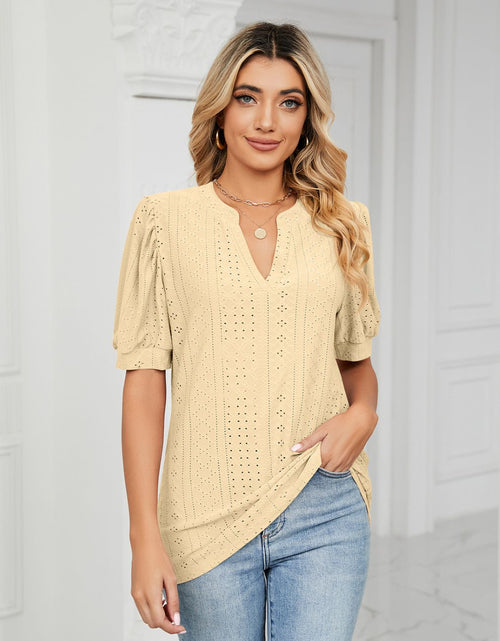 Load image into Gallery viewer, Florira Eyelet Notched Short Sleeve T-Shirt
