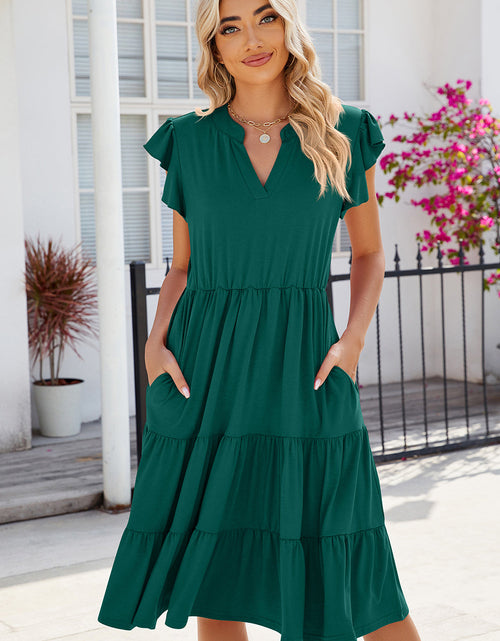 Load image into Gallery viewer, Ruched Notched Cap Sleeve Dress
