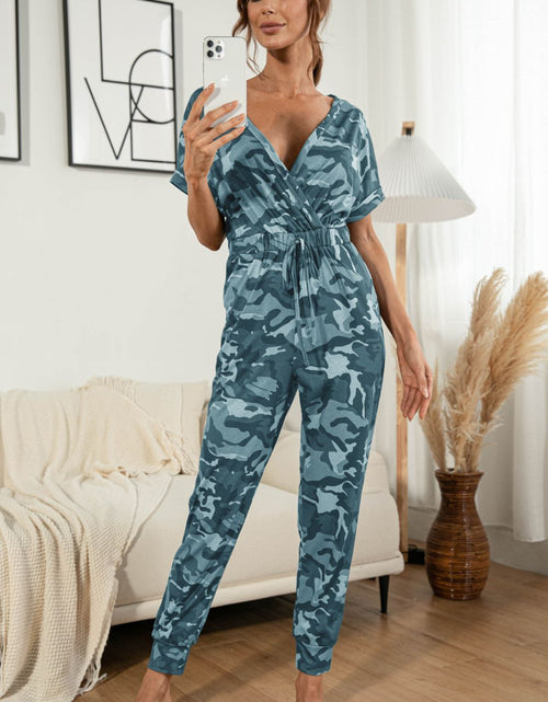 Load image into Gallery viewer, Surplice Neck Tied Short Sleeve Jumpsuit
