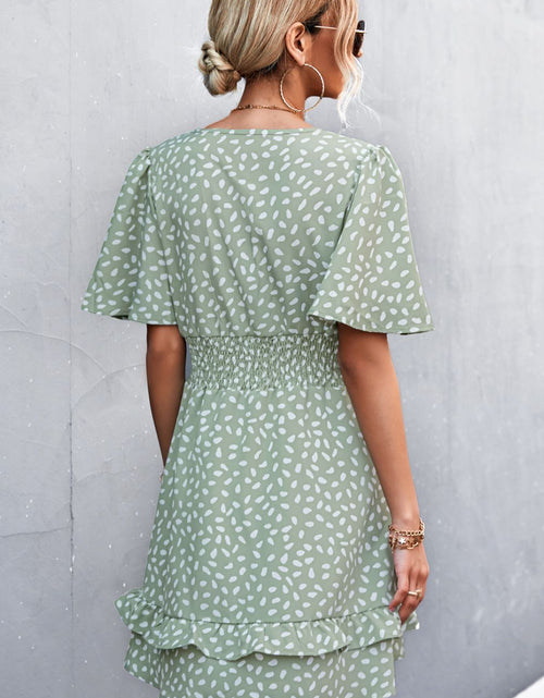 Load image into Gallery viewer, Printed Smocked Waist Layered Surplice Dress
