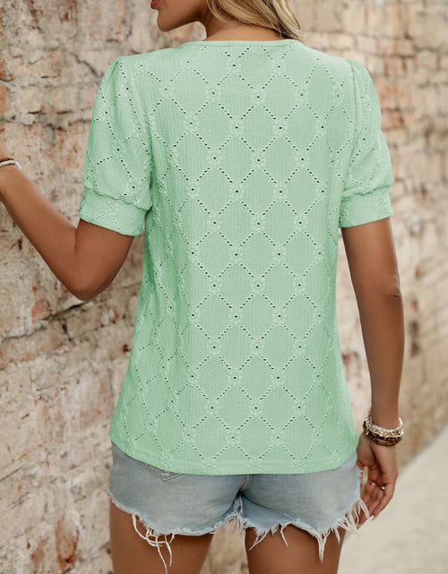 Load image into Gallery viewer, Eyelet Round Neck Short Sleeve Top
