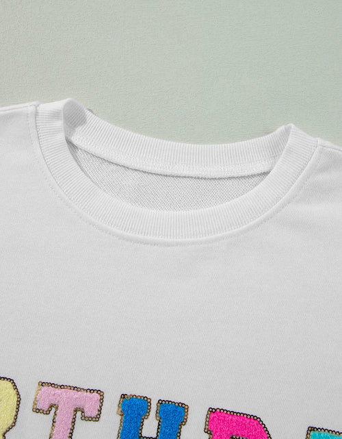 Load image into Gallery viewer, BIRTHDAY QUEEN Sequin Round Neck Long Sleeve Sweatshirt

