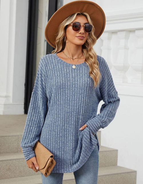 Load image into Gallery viewer, Ribbed Round Neck Long Sleeve T-Shirt
