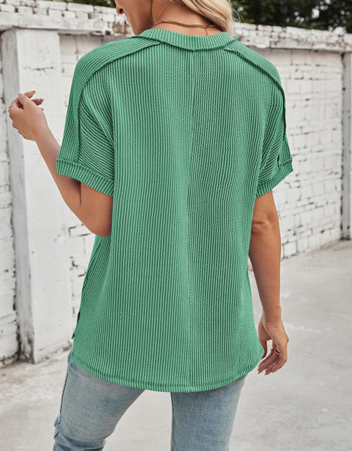 Load image into Gallery viewer, Cord Ribbed V-Neck Short Sleeve T-Shirt
