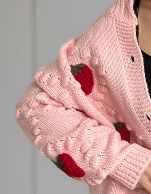 Load image into Gallery viewer, Strawberry Button Down Long Sleeve Cardigan
