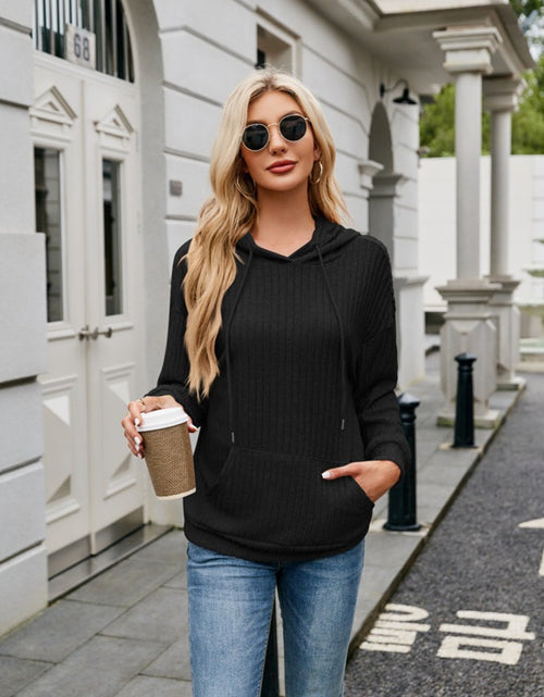 Load image into Gallery viewer, Ribbed Drawstring Long Sleeve Hoodie
