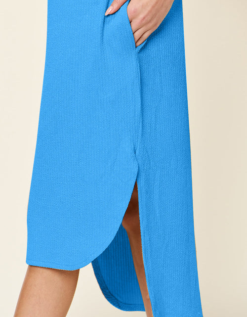 Load image into Gallery viewer, Double Take Full Size Round Neck Short Sleeve Slit Dress
