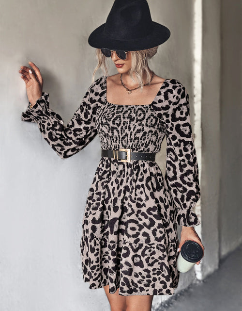 Load image into Gallery viewer, Leopard Smocked Flounce Sleeve Mini Dress
