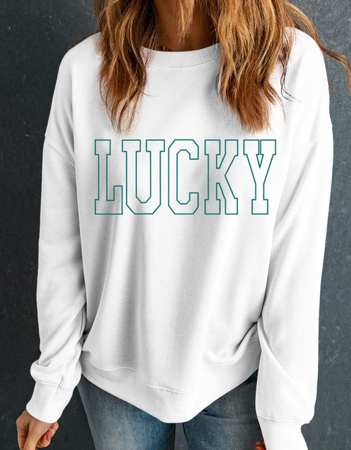 Load image into Gallery viewer, LUCKY Graphic Round Neck Long Sleeve Sweatshirt
