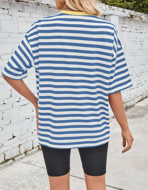 Load image into Gallery viewer, Lovelet Striped Round Neck Half Sleeve T-Shirt
