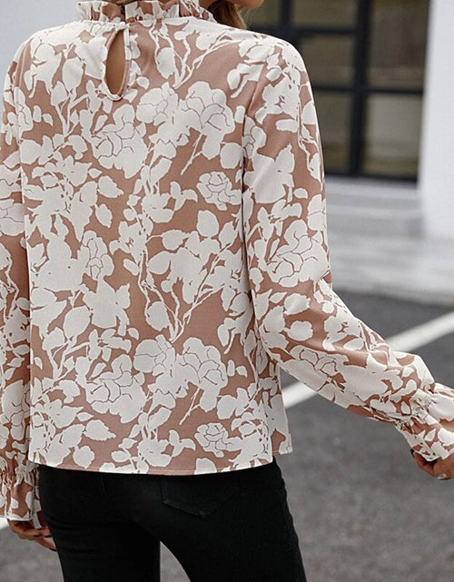 Load image into Gallery viewer, Floral Print Mock Neck Flounce Sleeve Blouse
