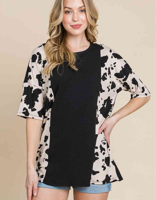 Load image into Gallery viewer, BOMBOM Rodeo Love Ribbed Animal Contrast Tee
