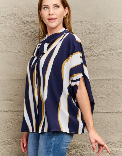 Load image into Gallery viewer, Perfee Tie Neck Printed Slit Sleeve Blouse
