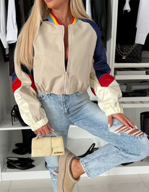 Load image into Gallery viewer, Contrast Baseball Collar Zip Up Long Sleeve Jacket
