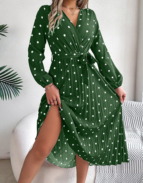 Load image into Gallery viewer, Tied Polka Dot Long Sleeve Midi Dress

