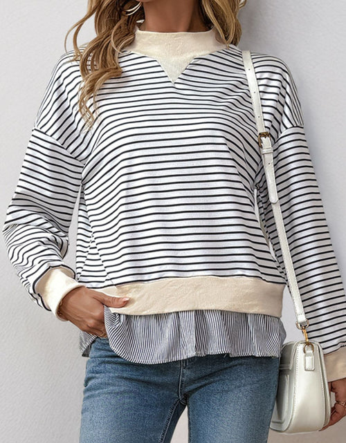 Load image into Gallery viewer, Perfee Faux Layered Striped Long Sleeve Sweatshirt
