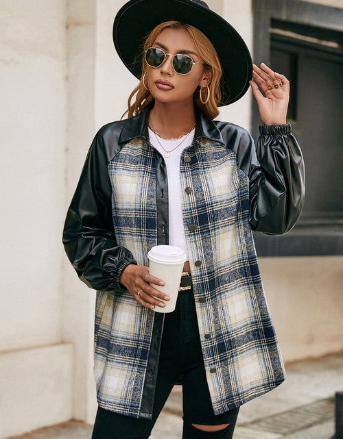 Load image into Gallery viewer, Ivy Lane Plaid Button Down Raglan Sleeve Jacket
