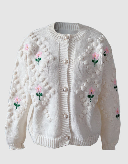 Load image into Gallery viewer, Floral Button Up Round Neck Long Sleeve Cardigan
